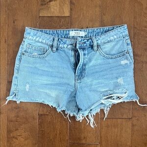 Vici Sky Blue Frayed Hem Jean Shorts